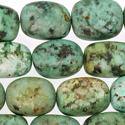 12 x 16mm Nugget African Turquoise Matte Stone Bead - Blue Green with Spots | Natural Semiprecious Jasper Gemstone