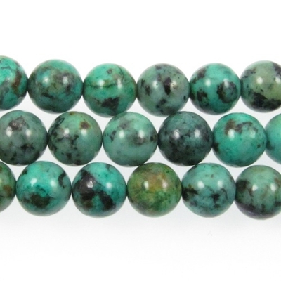 4mm Round African Turquoise Stone Bead - Blue Green with Spots | Natural Semiprecious Jasper Gemstone