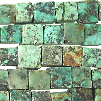 6mm Cube African Turquoise Matte Stone Bead - Blue Green with Spots | Natural Semiprecious Jasper Gemstone