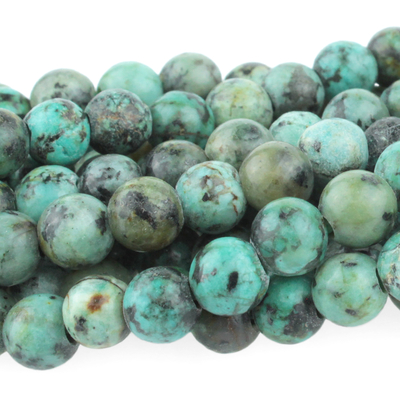 Large hole African Turquoise 8mm round blue green with spots | Gemstone Beads