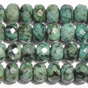 8mm Faceted Rondell African Turquoise Stone Bead - Blue Green with Spots | Natural Semiprecious Jasper Gemstone