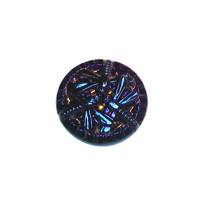 18mm Blue Iridescent Czech Glass Button with 3 Bronze Dragonflies with Glass Shank