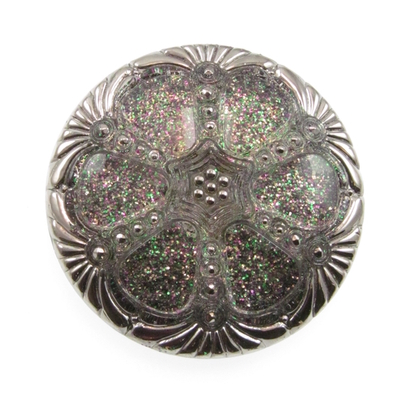 Czech Glass Buttons clear with multicolor glitter round with elegant deco design | Czech Glass Buttons