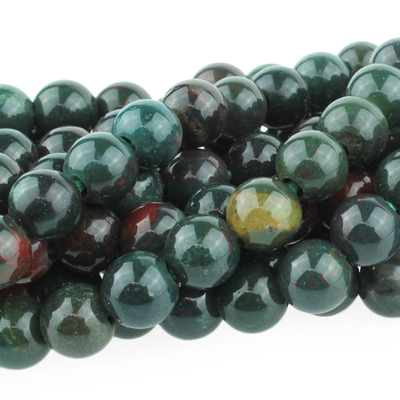Large hole Bloodstone 8mm round dark green with red | Gemstone Beads