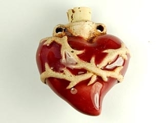 38 x 37mm Sacred Heart Handmade Clay Bottle - Natural and Red | Clay Vessel Pendant for Essential Oil or Fragrance