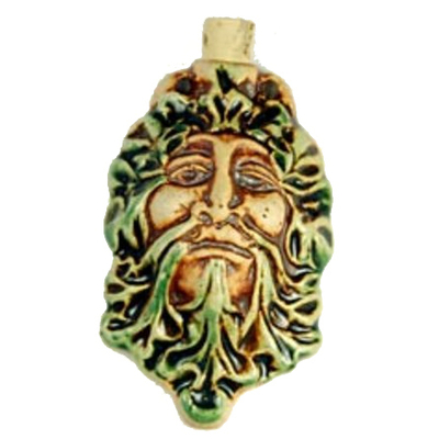 62 x 39mm Green Man Handmade Clay Bottle - Natural and Green | Clay Vessel Pendant for Essential Oil or Fragrance
