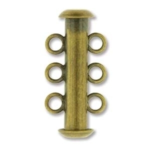 21mm 3 Strand Slider Clasp - Antique Brass Plate Finish | Base Metal Jewelry Clasps | Findings
