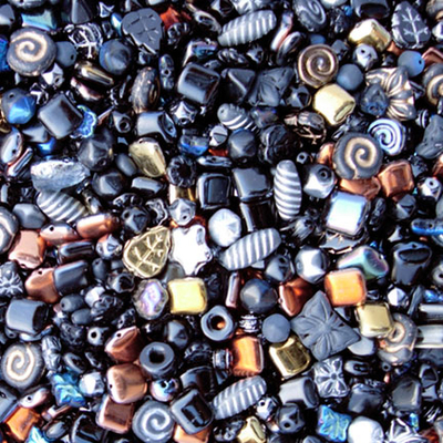 Black Czech Pressed Glass Bead Mix - Assorted Sizes, Shapes and Colors