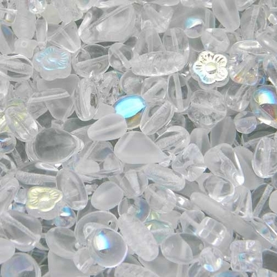 Crystal Clear Czech Pressed Glass Bead Mix - Assorted Sizes, Shapes and Colors