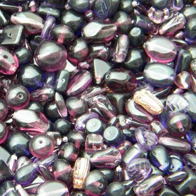 Dark Purple Czech Pressed Glass Bead Mix - Assorted Sizes, Shapes and Colors