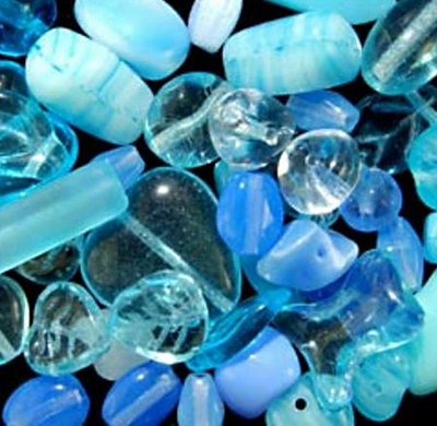 Light Blue Czech Pressed Glass Bead Mix - Assorted Sizes, Shapes and Colors