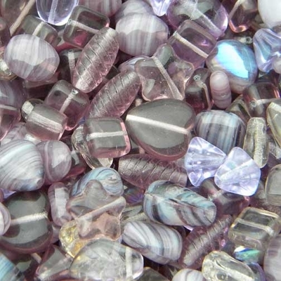 Light Purple Czech Pressed Glass Bead Mix - Assorted Sizes, Shapes and Colors