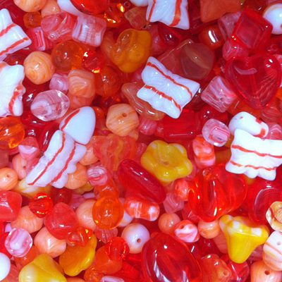 Orange Czech Pressed Glass Bead Mix - Assorted Sizes, Shapes and Colors