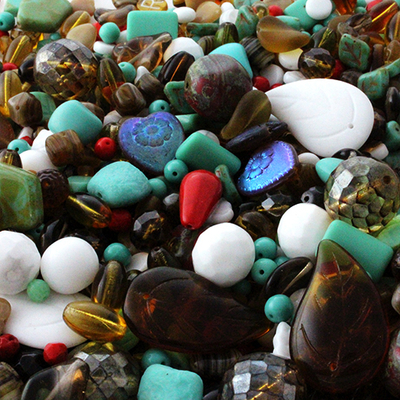 Old Southwest Czech Pressed Glass Bead Mix - Assorted Sizes, Shapes and Colors