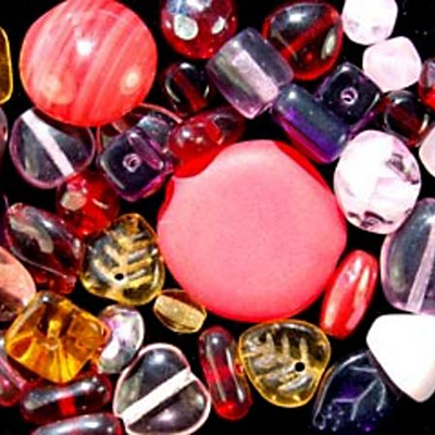 Rose Garden Czech Pressed Glass Bead Mix - Red, Pink, Purple and Brown - Assorted Sizes, Shapes and Colors