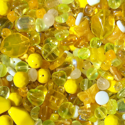 Yellow Czech Pressed Glass Bead Mix - Assorted Sizes, Shapes and Colors