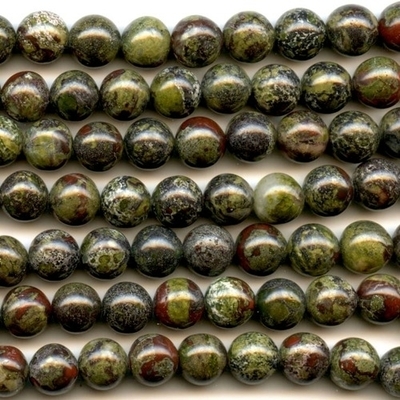 10mm Round Dragon Blood Jasper Stone Bead - Dark Green with Red | Natural Semiprecious Gemstone