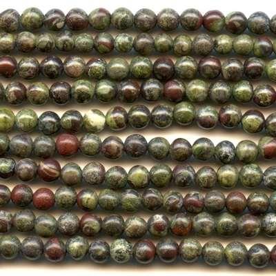 4mm Round Dragon Blood Jasper Stone Bead - Dark Green with Red | Natural Semiprecious Gemstone