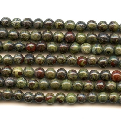 6mm Round Dragon Blood Jasper Stone Bead - Dark Green with Red | Natural Semiprecious Gemstone