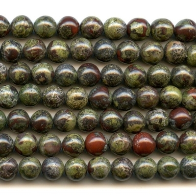 8mm Round Dragon Blood Jasper Stone Bead - Dark Green with Red | Natural Semiprecious Gemstone