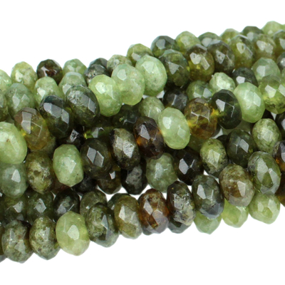 8mm Faceted Rondell Green Garnet Stone Beads