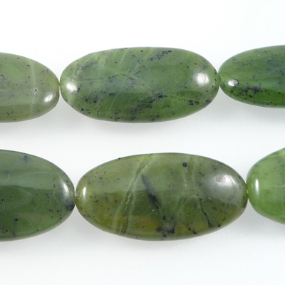15 x 30mm Oval Jade Stone Bead - Deep Green | Natural Semiprecious Gemstone