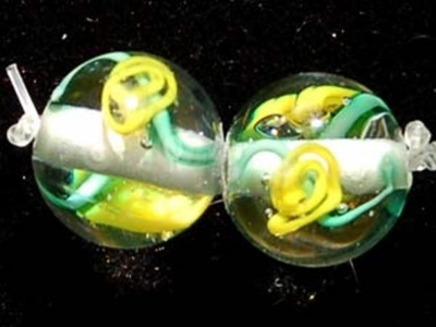 Czech Handmade Lampwork Glass 10mm Round Bead - Clear with Yellow Flowers - Transparent Finish