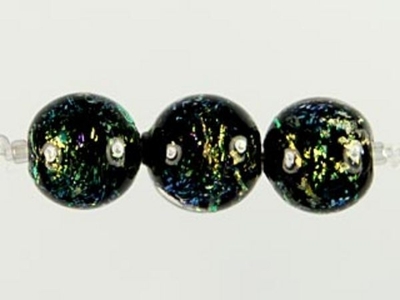 Czech Handmade Lampwork Glass 8mm Round Bead - Green with Purple Dichroic Finish