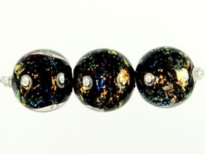 Czech Handmade Lampwork Glass 8mm Round Bead - Gold with Blue Dichroic Finish