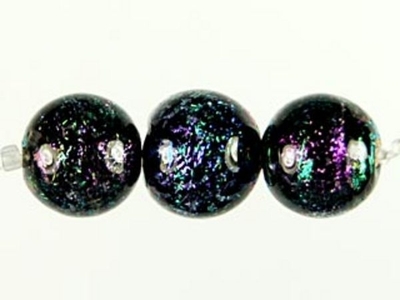 Czech Handmade Lampwork Glass 8mm Round Bead - Purple with Blue Dichroic Finish