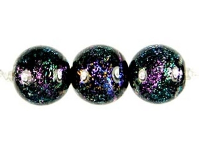 Czech Handmade Lampwork Glass 8mm Round Bead - Blue with Orange Dichroic Finish