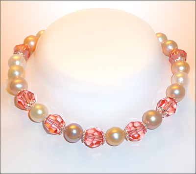 Peaches and Cream Swarovski Crystal Bicone and Pearl Bracelet | Jewelry ...