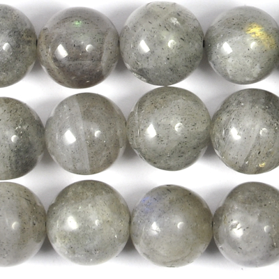 10mm Labradorite Round Beads - Grey - 8-inch String
