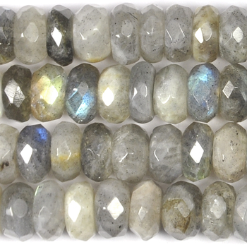 8mm Labradorite Faceted Rondell Beads - Grey - 8-inch String