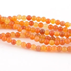 4mm Round Carnelian Agate Stone Bead - Deep Orange | Natural Semiprecious Gemstone