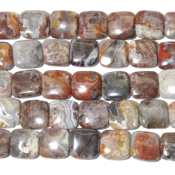 12mm Laguna Lace Agate Square Beads - Swirly Brown, Grey and Red - 8-inch String