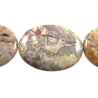 30 x 40mm Laguna Lace Agate Oval Beads - Swirly Brown, Grey and Red - 8-inch String