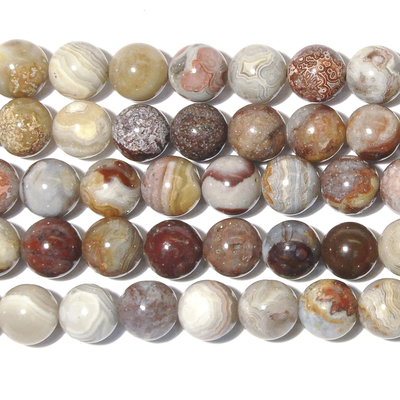 4mm Laguna Lace Agate Round Beads - Swirly Brown, Grey and Red - 8-inch String