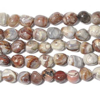 8 x10mm Laguna Lace Agate Nugget Beads - Swirly Brown, Grey and Red - 8-inch String