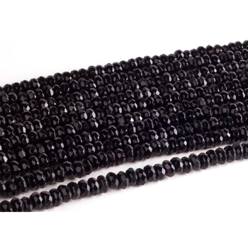 6mm Faceted Rondell Black Onyx Stone Beads | Natural Semiprecious Gemstone