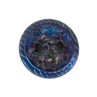 14mm Blue Purple Vitrail 3 Flower Czech Glass Button | Hand-pressed Vintage Style Button with Glass Shank