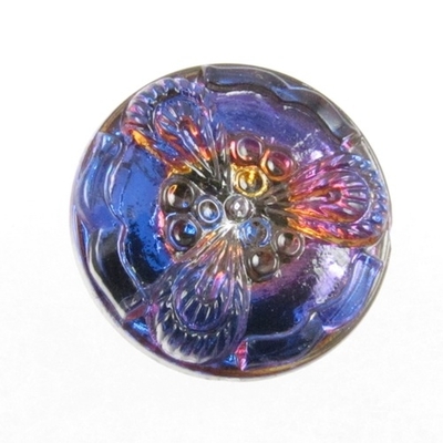 19mm Czech Glass Button - Purple Vitrail Flower | Hand-pressed Vintage Style Button with Glass Shank
