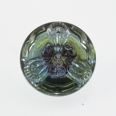 19mm Czech Glass Blue Green Vitrail Flower Button | Hand-pressed Vintage Style Button with Glass Shank