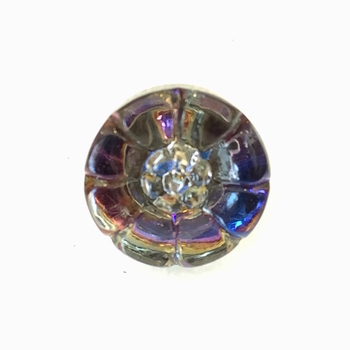10mm Pink, Blue & Purple Vitrail Czech Glass Button with Flowers and a Glass Shank