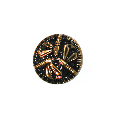 18mm Black Czech Glass Button with 3 Bronze Dragonflies and a Glass Shank