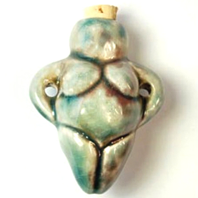 45 x 34mm Goddess Handmade Clay Bottle - Blue Green Raku Glaze | Clay Vessel Pendant for Essential Oil or Fragrance