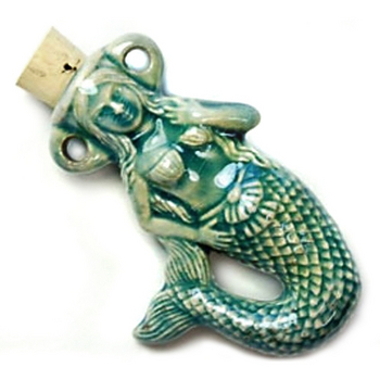 50 x 35mm Mermaid Handmade Clay Bottle - Blue Green Raku Glaze | Clay Vessel Pendant for Essential Oil or Fragrance