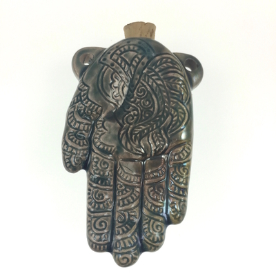 Henna Hand Clay Bottles 39 x 62mm blue green raku glaze | Clay Bottles