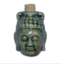 42 x 32mm Buddha Handmade Clay Bottle - Blue Green Raku Glaze | Clay Vessel Pendant for Essential Oil or Fragrance