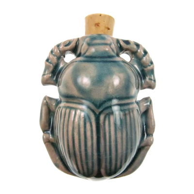 36 x 46mm Scarab Handmade Clay Bottle - Blue Green Raku Glaze | Clay Vessel Pendant for Essential Oil or Fragrance